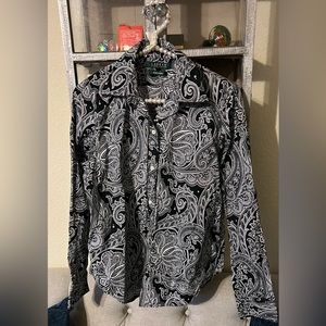 Ralph Lauren Women Shirt Size: Medium; Color: Black & White Paisley